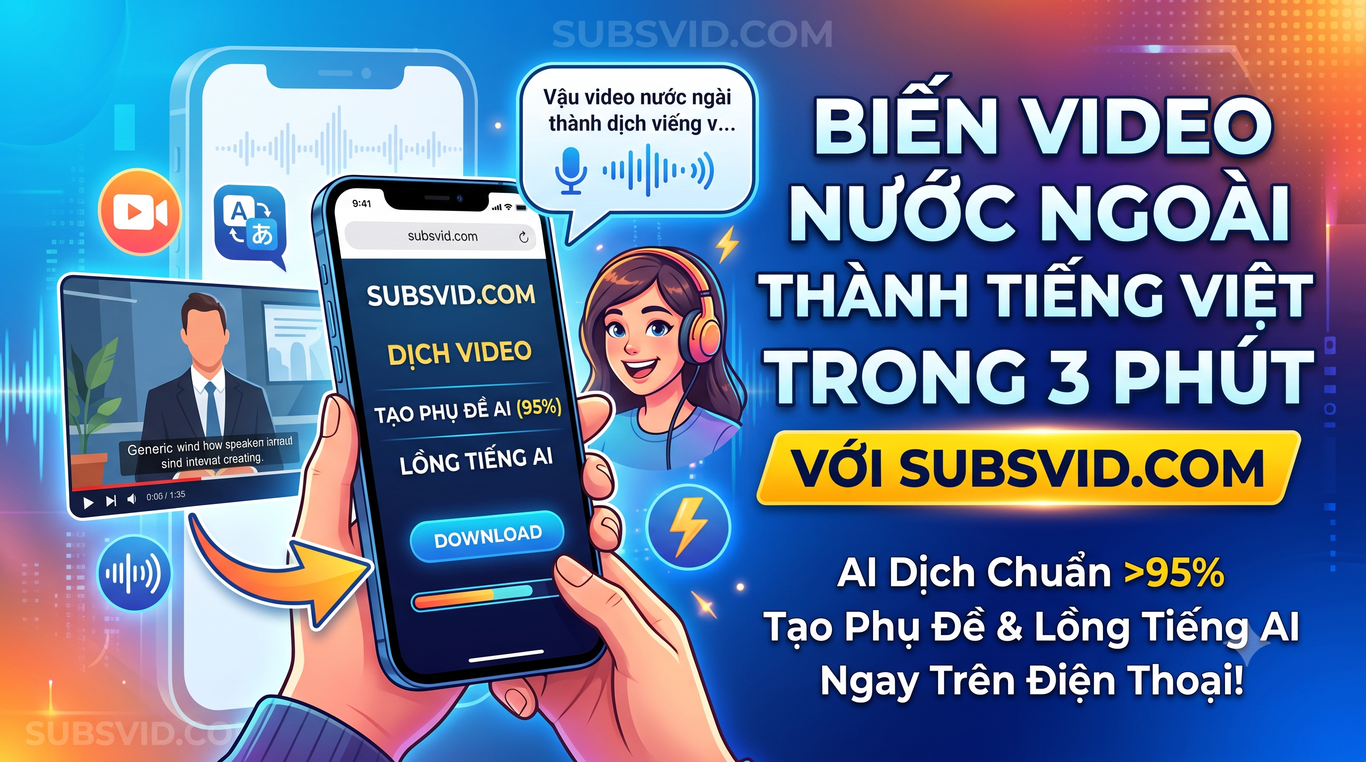 Cách Dịch Video, Tạo Phụ Đề & Lồng Tiếng AI Chuẩn 95% Ngay Trên Điện Thoại với Subsvid